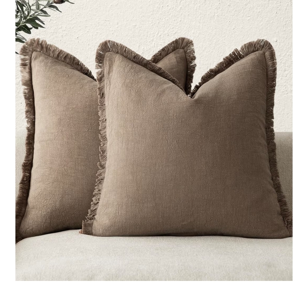 Fringed Brown Throw Pillow Covers